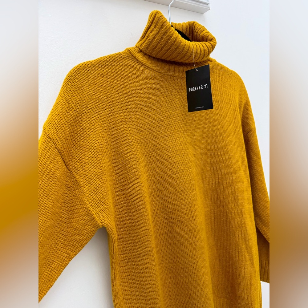 NWT Forever 21 Mustard Yellow Turtleneck Sweater | Cozy Oversized Knit - Picture 5 of 6